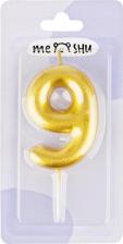 Свеча/подсвечник Meshu Свеча для торта с держателем "Цифра 9", 6см, золотая, блистер