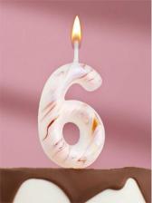 Свеча/подсвечник Страна Карнавалия Свеча в торт "Белый мрамор", цифра "6", 8 см