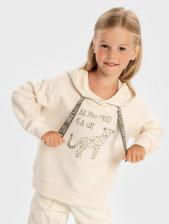 Свитер для девочки Button Blue Худи с капюшоном и принтом молочное для девочки, 122, 224BBGMC1606