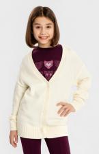 Свитер для девочки Button Blue Кардиган на пуговицах с рисунком на локтях молочный, 146, 224BBGJC3502