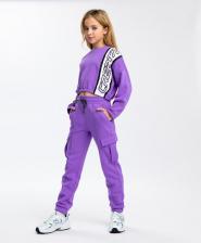 Свитер для девочки Button Blue Толстовка, манжеты, размер 134, фиолетовый