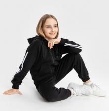 Свитер для девочки Button Blue Толстовка на молнии со спущенной линией плеча черная (146)