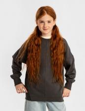 Свитер для девочки Button Blue Толстовка оверсайз с принтом на спине серая для девочки, 152, 224BBGJC1607