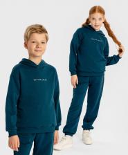 Свитер для девочки Button Blue Толстовка с капюшоном и принтом синяя детская, 116, 224BBBB1608