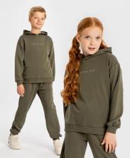 Свитер для девочки Button Blue Толстовка с капюшоном и принтом зеленая детская, 164, 224BBBB1606