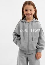 Свитер для девочки Gulliver Толстовка распашная из футера с принтом серая для девочки, 104, 22402GMC1604