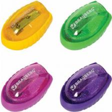 Точилка для карандашей Brauberg Точилка Shuttle, с контейнером, эллиптическая, ассорти, в картонном дисплее, 222505