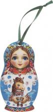 Товар для праздника Домашняя кухня Елочная игрушка "Матрешка с лошадкой", 8.8x4.8 см, дерево, цвет голубой