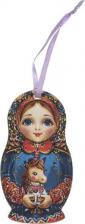 Товар для праздника Домашняя кухня Елочная игрушка "Матрешка с лошадкой", 8.8x4.8 см, дерево, цвет синий