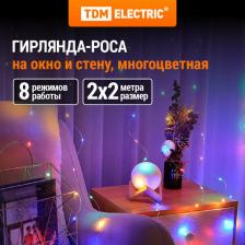 Товар для праздника TDM Electric Гирлянда светодиодная Роса - занавес 2х2 м, 200LED, многоцветн., ПДУ, USB, IP20, цена за 1 шт
