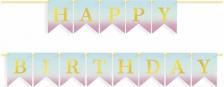 Товар для праздника Волна веселья Гирлянда Флажки, Happy Birthday, Нежный градиент, Металлик, 500 см, 16*12 см, 1 упак