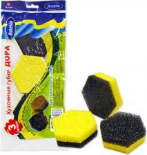 Губка Antella 70783 ДОРА губки для посуды в вакуумной упаковке 3шт 9х7,7х3,3см Кухонные губки предназначены для мытья посуды, чистки различных поверхностей