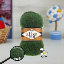 Товары для творчества, хобби Alize Пряжа ANGORA REAL 40, т. зеленый - 563, 40% шерсть, 60% акрил, 5 мотков, 100 г, 430 м