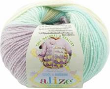 Товары для творчества, хобби Alize Пряжа Baby Wool Batik белый-зелёный-сиреневый, 40%шерсть/20%бамбук/40%акрил, 175м, 50г, 1шт