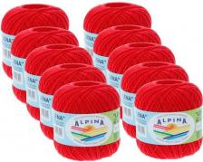 Товары для творчества, хобби Alpina Lena, 100% мерсеризованный хлопок, 10х50 г, 280 м+-15 м, №46, красный