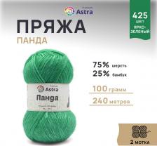 Товары для творчества, хобби Astra Premium Пряжа 'Панда' 100г 240м (шерсть, бамбук) (425 ярко-зеленый), 2 мотка