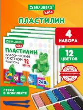 Товары для творчества, хобби Brauberg Пластилин 881055 для лепки детский набор 4шт x 12 цветов