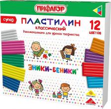 Товары для творчества, хобби Пифагор 106429, Пластилин классический ЭНИКИ-БЕНИКИ СУПЕР, 12 цветов, 240 грамм, стек, 106429
