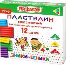 Товары для творчества, хобби Пифагор 106505, Пластилин классический "ЭНИКИ-БЕНИКИ СУПЕР", 12 цветов, 120 г, стек, 106505
