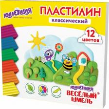 Товары для творчества, хобби Юнландия 106431, Пластилин классический ВЕСЁЛЫЙ ШМЕЛЬ, 12 цветов, 240 грамм, стек, ВЫСШЕЕ КАЧЕСТВО, 106431