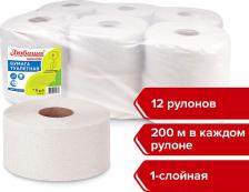 Туалетная бумага Любаша Бумага туалетная 1-слойная 12 рулонов по 200 метров, цвет серый, 129571