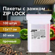 Brauberg Пакеты ZIP LOCK "зиплок" прочные, комплект 100 шт., 12х17 cм, ПВД, 60 мкм, EXTRA, 608171, 608171