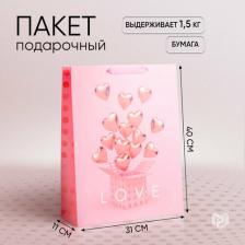 Упаковочные материалы Дарите Счастье Пакет ламинированный вертикальный LOVE, L 31 x 40 x 11,5 см / 14 февраля / Подарок