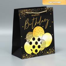 Упаковочные материалы Дарите Счастье Пакет подарочный "Happy Birthday" чёрный крафт, 23 x 27 x 11,5 см
