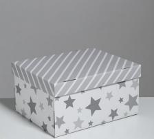 Упаковочные материалы Дарите Счастье Складная коробка Звёздные радости белая с серым 31,2 х 25,6 х 16,1 см