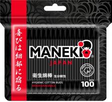 Ватные палочки Maneki Палочки ватные гигиен. B&W, с черным бумажным стиком и черным аппликатором, в zip-пакете, 100 шт./упак