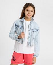 Верхняя одежда для девочки Button Blue Куртка джинсовая укороченная голубая для девочки (158)