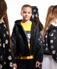 Верхняя одежда для девочки Gulliver Куртка стеганая силуэта оверсайз из экокожи черная для девочек (152)