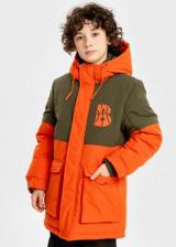 Верхняя одежда для мальчика Button Blue Полупальто демисезонноеи манжетами оранжево-зеленое, 104, 224BBBMC4604
