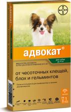 Ветеринарный препарат Bayer Капли для собак АДВОКАТ GL от чесоточных клещей, блох и гельминтов до 4кг 0,4 мл 1 пип. в упак