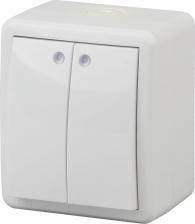 Выключатель Эра 11-1405-01 11-1405-01 Выключатель двойной с подсветкой IP54, 10АХ-250В, ОУ, Эксперт, белый, цена за 1 шт