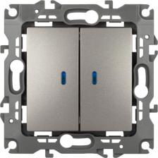 Выключатель Эра 12-1105-16 Выключатель Серия 12 12-1105-16 двойной с подсветкой, 10АХ-250В, титан, цена за 1 шт