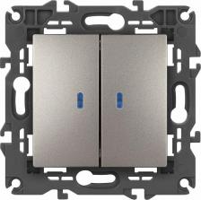 Выключатель Эра 14-1105-16 Выключатель Elegance 14-1105-16 двойной с подсветкой, 10АХ-250В, титан, цена за 1 шт