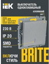 Выключатель ИЭК BRITE Выключатель 1-клавишный с индикацией 10А ВС10-1-1-БрА алюминий, цена за 1 шт