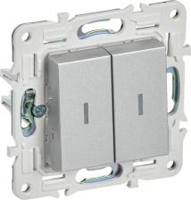 Выключатель ИЭК SKANDY Выключатель 2-клавишный с индикацией 10А SK-V09S серебряный, цена за 1 шт