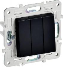 Выключатель ИЭК SKANDY Выключатель 3-клавишный 10А SK-V11Bl черный, цена за 1 шт