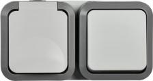 Выключатель ИЭК TORS Блок розетка + выключатель горизонтальный 16А IP55 TS242 серо-белый, цена за 1 шт