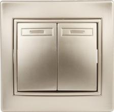 Выключатель Intro 1-107-04 Переключатель Plano 1-107-04 двухклавишный, 10А-250В, IP20, СУ, шампань, цена за 1 шт