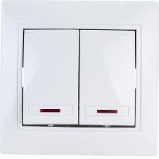 Выключатель Intro 1Э-105-01 1Э-105-01 Выключатель двойной с подсветкой, 10А-250В, СУ, б.л., Plano, белый, цена за 1 шт