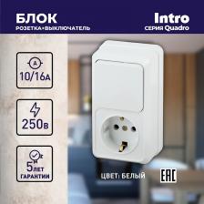 Выключатель Intro 2-705-01 Блок розетка с выключателем Quadro 2-705-01 вертикальный 10А-250В, IP20, ОУ, белый, цена за 1 шт