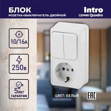 Выключатель Intro 2-706-01 Блок розетка с выключателем Quadro 2-706-01 двойным вертикальный 10А-250В, IP20, ОУ, белый, цена за 1 шт