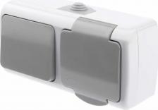 Выключатель Intro 5-701-03 Блок розетка с выключателем Atlantic 5-701-03 одноклавишным 2P+E, 10А-250В, открытой установки, IP54, серый, цена за 1 шт