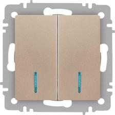 Выключатель Intro 6-105-04 Выключатель Accent 6-105-04 двойной с подсветкой, 10А-250В, IP20, СУ, AL/CU, шампань, цена за 1 шт