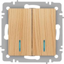 Выключатель Intro 6-105-11 Выключатель Accent 6-105-11 двойной с подсветкой, 10А-250В, IP20, СУ, AL/CU, сосна, цена за 1 шт