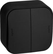 Выключатель Legrand Выключатель двухклавишный чёрный матовый, Quteo 782474
