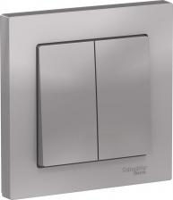 Выключатель Schneider SE AtlasDesign Алюминий Выключатель 2-клавишный сх.5, 10АХ, в сборе